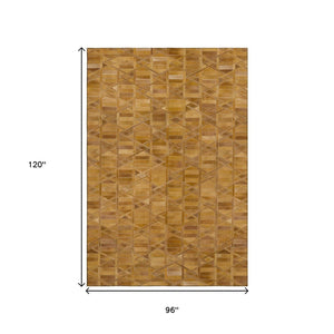 HomeRoots 8' X 10' Stylish Brown Beige Gold Geometric Washable Area Rug with UV Protection for Modern Spaces 644674