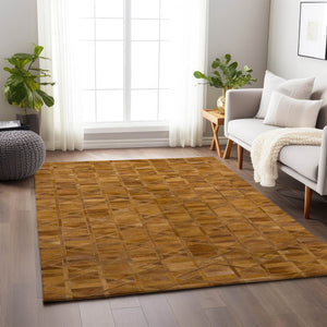 HomeRoots 8' X 10' Stylish Brown Beige Gold Geometric Washable Area Rug with UV Protection for Modern Spaces 644674