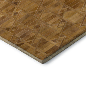HomeRoots 8' X 10' Stylish Brown Beige Gold Geometric Washable Area Rug with UV Protection for Modern Spaces 644674