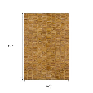 HomeRoots 9' X 12' Stylish Brown Beige Gold Geometric Washable Area Rug with UV Protection for Any Space 644675