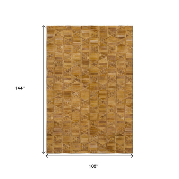 HomeRoots 9' X 12' Stylish Brown Beige Gold Geometric Washable Area Rug with UV Protection for Any Space 644675
