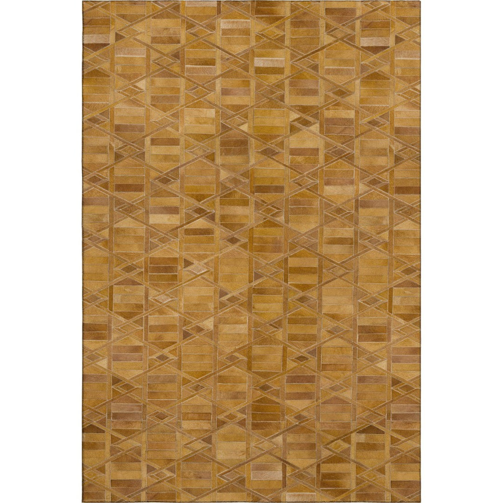 HomeRoots 9' X 12' Stylish Brown Beige Gold Geometric Washable Area Rug with UV Protection for Any Space 644675