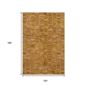 HomeRoots 10' X 14' Contemporary Brown Beige Gold Geometric Washable Rug - UV Protected, Stain Resistant, Easy Care 644676