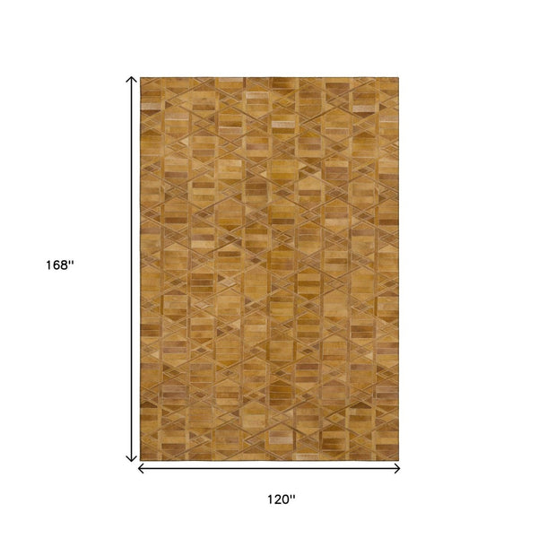 HomeRoots 10' X 14' Contemporary Brown Beige Gold Geometric Washable Rug - UV Protected, Stain Resistant, Easy Care 644676
