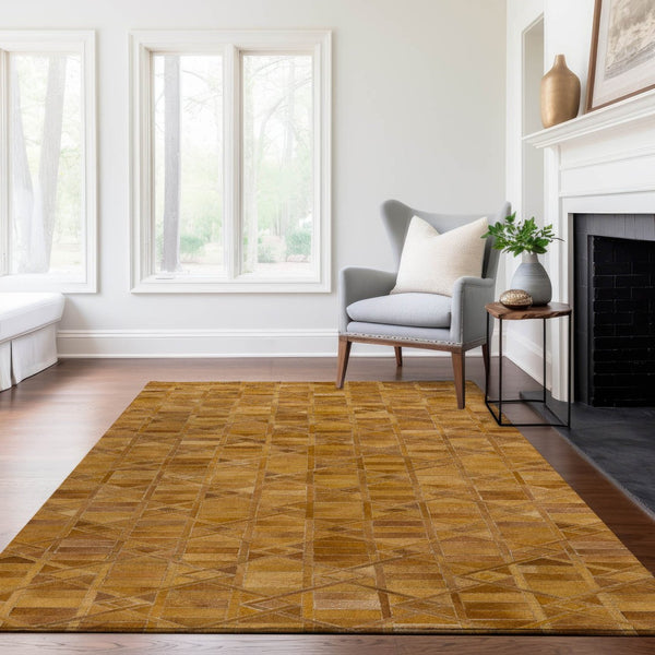 HomeRoots 10' X 14' Contemporary Brown Beige Gold Geometric Washable Rug - UV Protected, Stain Resistant, Easy Care 644676