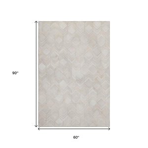 HomeRoots 5' X 8' Ivory and Gray Geometric Area Rug - Washable, UV Protected, Stylish, Durable for Busy Homes 644678