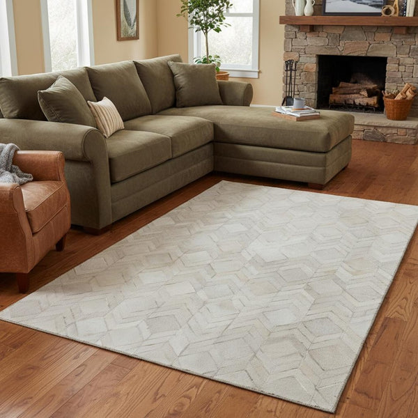 HomeRoots 5' X 8' Ivory and Gray Geometric Area Rug - Washable, UV Protected, Stylish, Durable for Busy Homes 644678