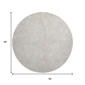 HomeRoots 8' Ivory and Gray Geometric Round Rug - Modern, Washable, UV-Protected for Indoor & Outdoor Use! 644679