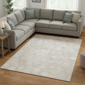 HomeRoots 8' X 10' Ivory and Gray Geometric Washable Area Rug with UV Protection for Modern Homes & Kids 644680