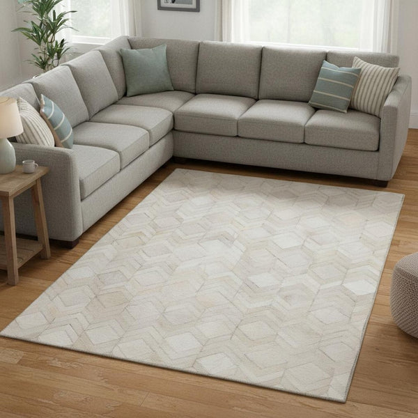 HomeRoots 8' X 10' Ivory and Gray Geometric Washable Area Rug with UV Protection for Modern Homes & Kids 644680