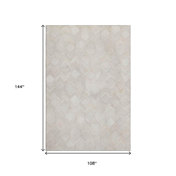 HomeRoots 9' X 12' Ivory and Gray Geometric Area Rug - Washable, UV-Protected, Stylish for High-Traffic Spaces 644681