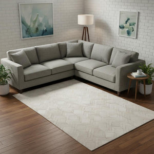 HomeRoots 9' X 12' Ivory and Gray Geometric Area Rug - Washable, UV-Protected, Stylish for High-Traffic Spaces 644681