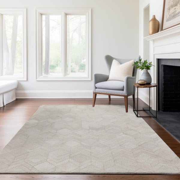 HomeRoots 9' X 12' Ivory and Gray Geometric Area Rug - Washable, UV-Protected, Stylish for High-Traffic Spaces 644681