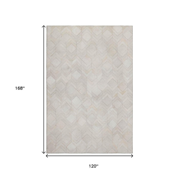 HomeRoots 10' X 14' Ivory and Gray Geometric Area Rug - Washable, UV-Protected, Durable for Homes with Kids & Pets 644682