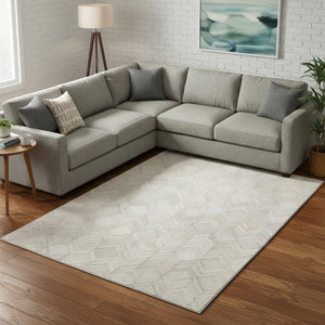 HomeRoots 10' X 14' Ivory and Gray Geometric Area Rug - Washable, UV-Protected, Durable for Homes with Kids & Pets 644682