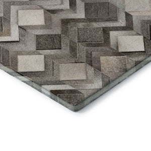 HomeRoots 5' X 8' Geometric Gray Ivory Black Area Rug - Washable, UV Protected, Stain-Resistant, Durable Design 644684
