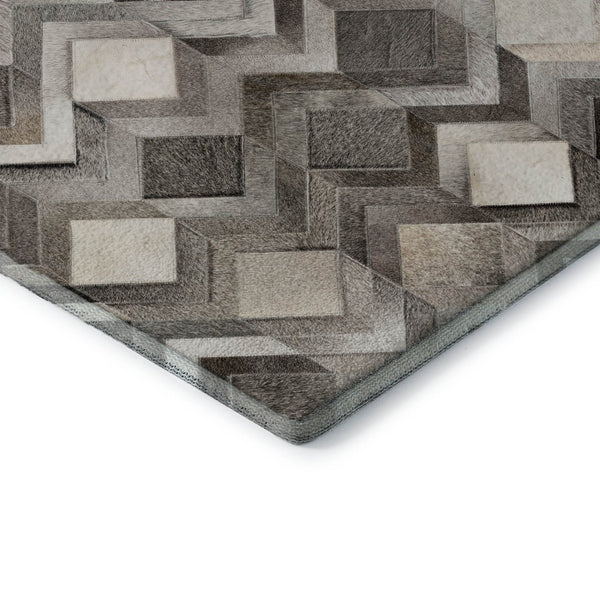 HomeRoots 5' X 8' Geometric Gray Ivory Black Area Rug - Washable, UV Protected, Stain-Resistant, Durable Design 644684