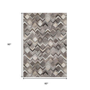 HomeRoots 5' X 8' Geometric Gray Ivory Black Area Rug - Washable, UV Protected, Stain-Resistant, Durable Design 644684