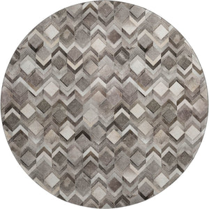 HomeRoots 8' Stylish Gray Ivory Black Geometric Round Rug - Washable, Stain-Resistant, UV Protected for Homes 644685