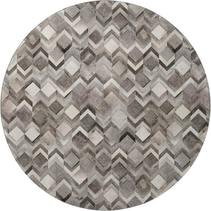 HomeRoots 8' Stylish Gray Ivory Black Geometric Round Rug - Washable, Stain-Resistant, UV Protected for Homes 644685