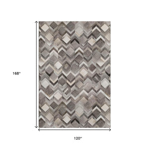 HomeRoots 10' Gray Ivory Black Geometric Washable Area Rug - UV Protected, Durable, Modern Design for Homes 644688