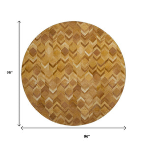 HomeRoots 8' Brown Ivory Beige Geometric Round Rug - Washable, UV Protected, Perfect for Homes with Kids & Pets 644691