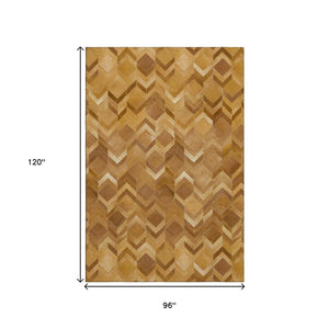 HomeRoots 8' X 10' Stylish Brown Ivory Beige Geometric Area Rug - Washable, UV Protected for High-Traffic Areas 644692