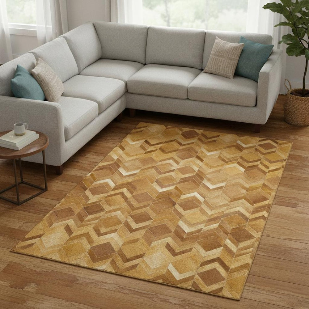 HomeRoots 8' X 10' Stylish Brown Ivory Beige Geometric Area Rug - Washable, UV Protected for High-Traffic Areas 644692