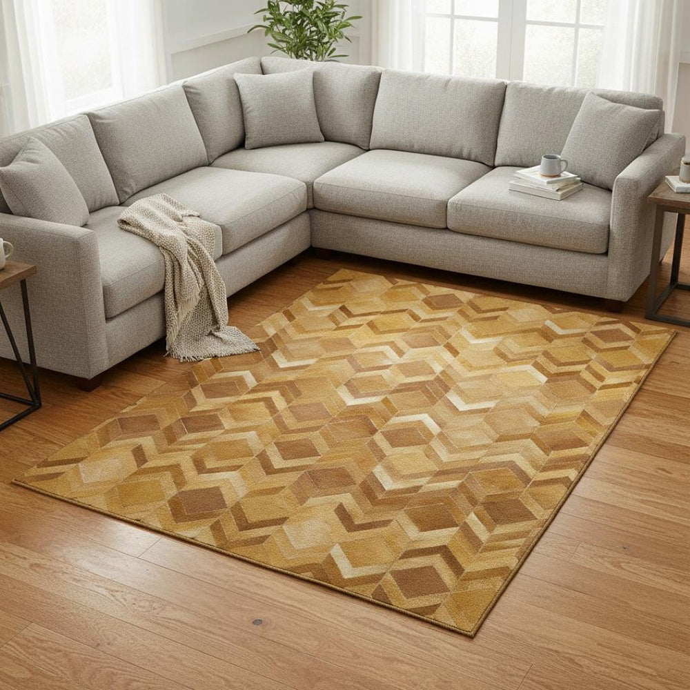 HomeRoots 9' X 12' Modern Brown Ivory Beige Geometric Area Rug - Washable, Stain Resistant & UV Protected 644693