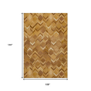 HomeRoots 9' X 12' Modern Brown Ivory Beige Geometric Area Rug - Washable, Stain Resistant & UV Protected 644693
