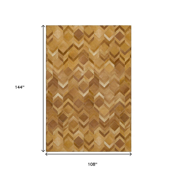 HomeRoots 9' X 12' Modern Brown Ivory Beige Geometric Area Rug - Washable, Stain Resistant & UV Protected 644693