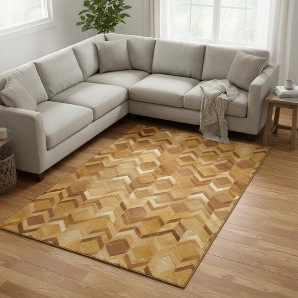 HomeRoots 10' X 14' Modern Geometric Area Rug - Washable, UV-Protected, Durable Design for High-Traffic Spaces 644694