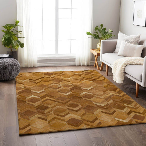 HomeRoots 10' X 14' Modern Geometric Area Rug - Washable, UV-Protected, Durable Design for High-Traffic Spaces 644694