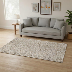 HomeRoots 5' Geometric Washable Area Rug in Gray, Ivory & Beige - UV Protected for Family-Friendly Spaces! 644696