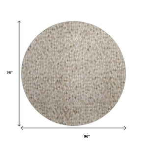 HomeRoots 8' Gray Ivory Beige Geometric Washable Round Rug - UV Protected, Durable & Ideal for Busy Homes 644697