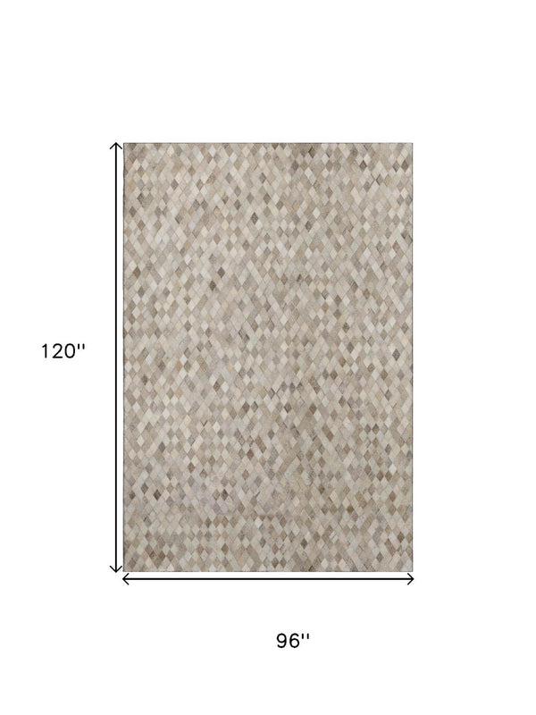 HomeRoots 8' X 10' Gray Ivory Beige Geometric Area Rug - Washable, UV Protected & Stain Resistant for Homes 644698