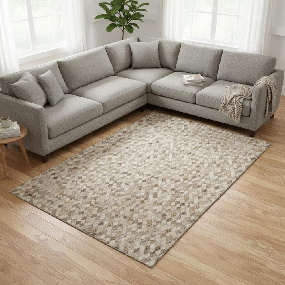 HomeRoots 8' X 10' Gray Ivory Beige Geometric Area Rug - Washable, UV Protected & Stain Resistant for Homes 644698