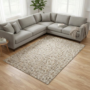 HomeRoots 8' X 10' Gray Ivory Beige Geometric Area Rug - Washable, UV Protected & Stain Resistant for Homes 644698