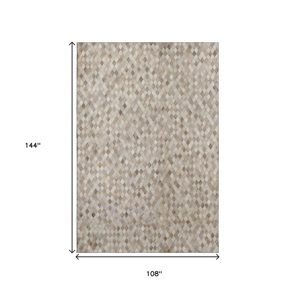 HomeRoots 9' X 12' Gray, Ivory & Beige Geometric Washable Area Rug with UV Protection for Busy Homes 644699