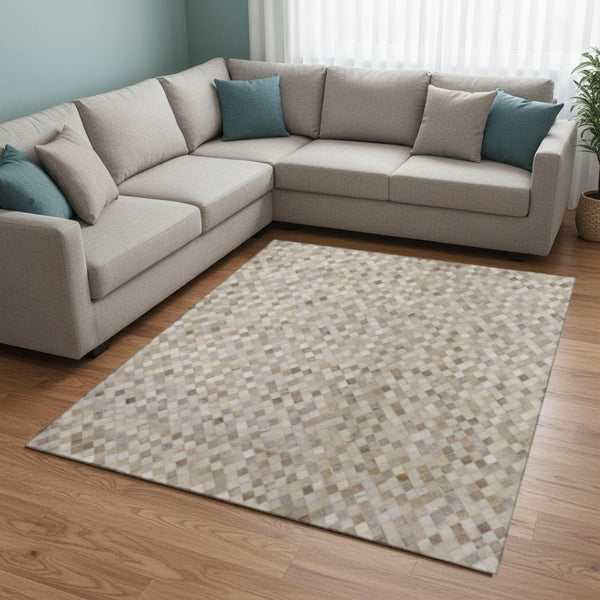 HomeRoots 9' X 12' Gray, Ivory & Beige Geometric Washable Area Rug with UV Protection for Busy Homes 644699