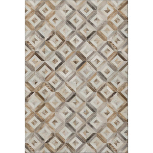 HomeRoots 8' X 10' Stylish Gray Brown Ivory Geometric Area Rug - Washable, UV Protected for Modern Homes 644704