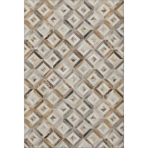 HomeRoots 8' X 10' Stylish Gray Brown Ivory Geometric Area Rug - Washable, UV Protected for Modern Homes 644704