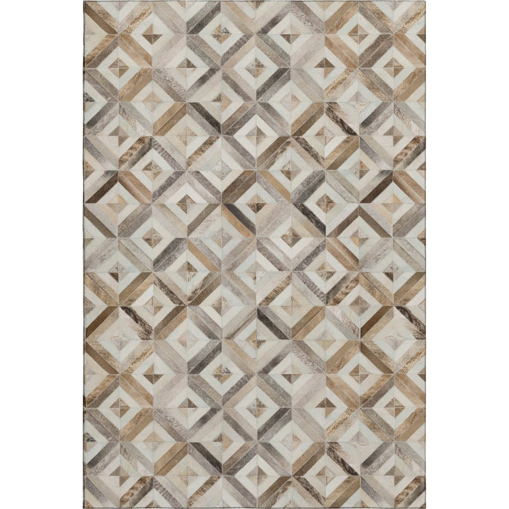 HomeRoots 10' Modern Geometric Area Rug in Gray, Brown & Ivory – Washable, UV Protected, Stain Resistant Design 644706
