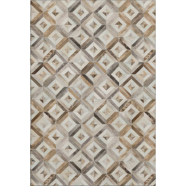 HomeRoots 10' Modern Geometric Area Rug in Gray, Brown & Ivory – Washable, UV Protected, Stain Resistant Design 644706