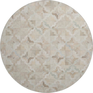 HomeRoots 8' Modern Ivory Beige and Gray Geometric Round Rug - Washable, Stain-Resistant, UV Protected Decor 644709