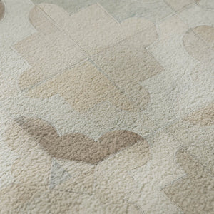 HomeRoots 8' Modern Ivory Beige and Gray Geometric Round Rug - Washable, Stain-Resistant, UV Protected Decor 644709