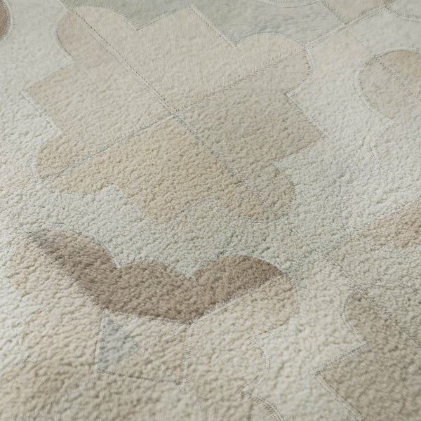HomeRoots 8' Modern Ivory Beige and Gray Geometric Round Rug - Washable, Stain-Resistant, UV Protected Decor 644709