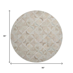 HomeRoots 8' Modern Ivory Beige and Gray Geometric Round Rug - Washable, Stain-Resistant, UV Protected Decor 644709