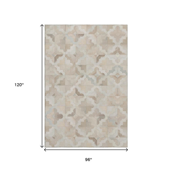 HomeRoots 8' X 10' Geometric Ivory Beige & Gray Area Rug - Washable, Stain Resistant, UV Protected for Homes 644710