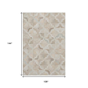 HomeRoots 9' X 12' Modern Geometric Washable Area Rug in Ivory, Beige & Gray - UV & Stain Resistant Design 644711